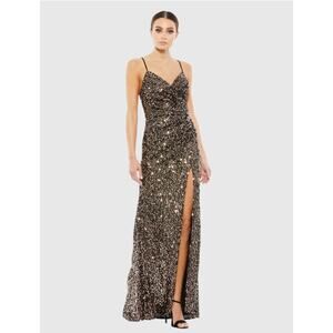 NWT IEENA for Mac Duggal #55700 Sequined Gather Waist Gown
